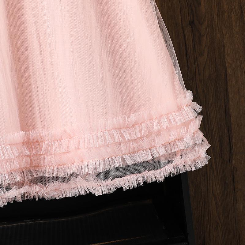 Girls' 2025 Autumn Long Sleeve Dress with 3D Bow & Sweet Mesh Skirt - Stylish Korean Design