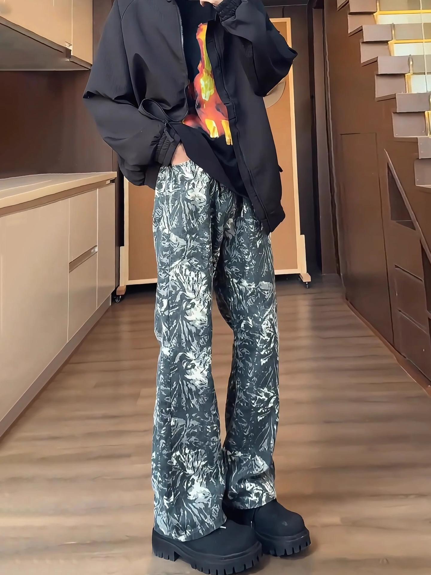 

JYL Men s Bootcut Jeans American Tie-Dye Vibe Vintage Straight High-Street Denim Pants XXXL brick червоний колір