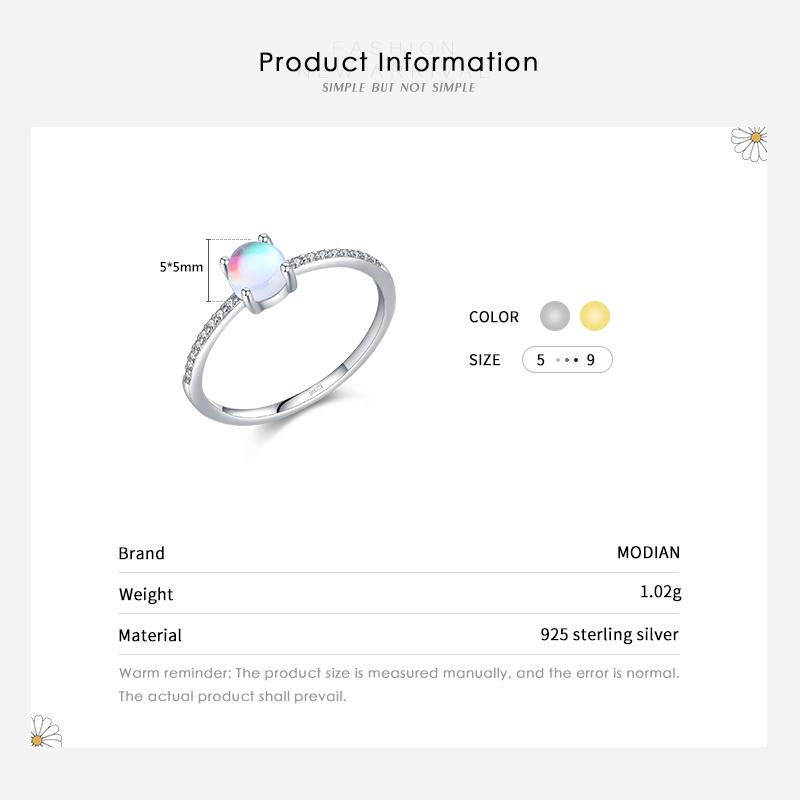 MODIAN 925 Sterling Silver Simple Trendy Round Moonstone Finger Ring 14K Gold Plated Fine Jewelry For Women Gifts