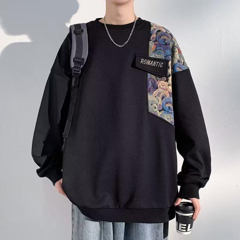 Men's 2024 American Chinese-Inspired Sweatshirt: Spring/Autumn, National Tide Fashion, Heavyweight, Plus Size, Loose Fit, Hoodless.
