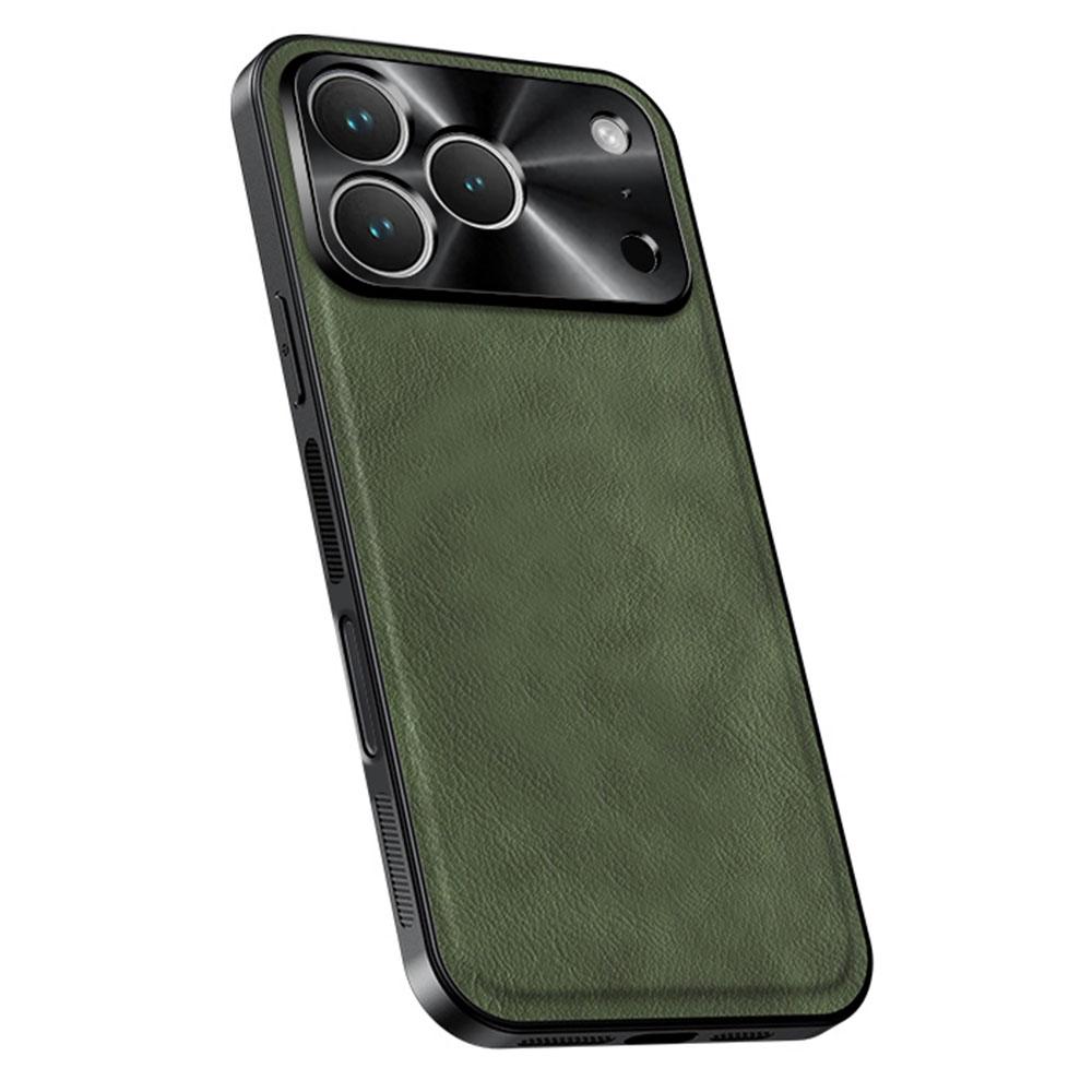 

For iPhone 17 Pro Max Case PU + TPU + PC Phone Back Cover with Metal Lens Frame