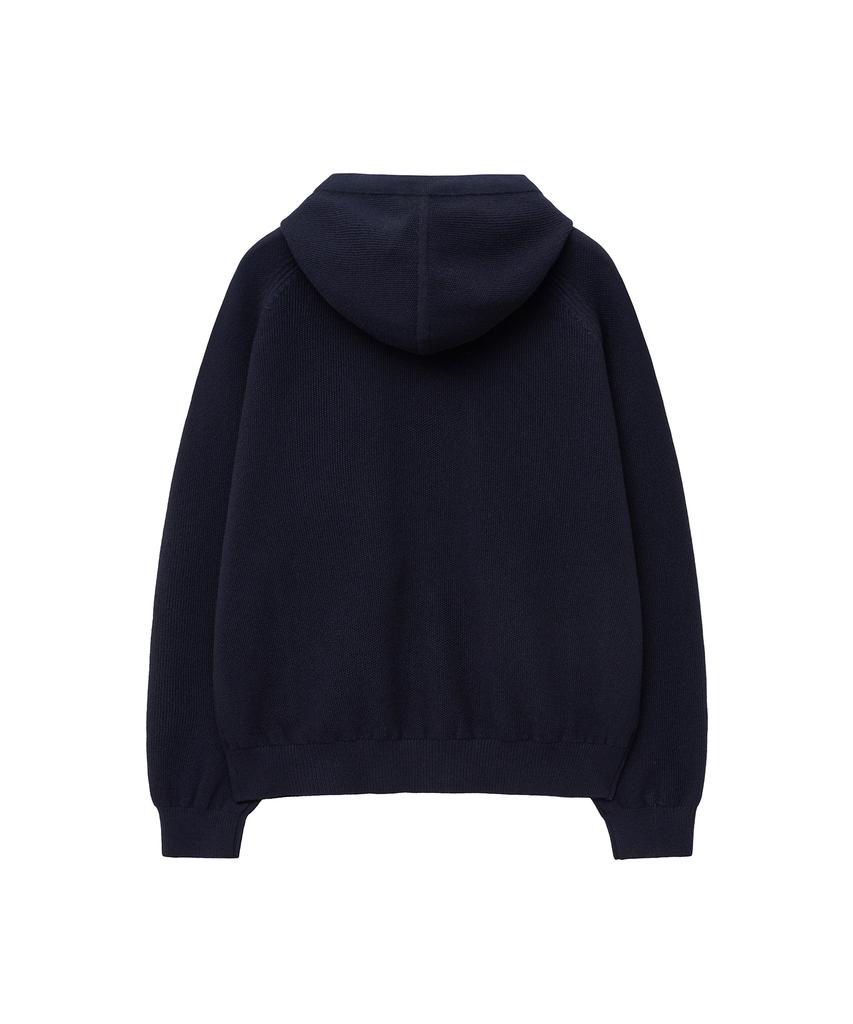 Iolo Textured Knit Zip-Up Hoodie_Navy