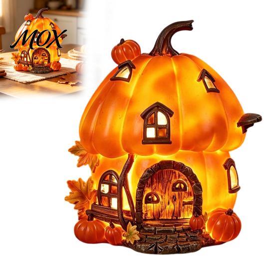 Halloweenová dekorace Lampa Rozsvěcující se Pryskyřice Dýňový Dům Figurka, Chaloupka Noční Světlo, Útulná Podzimní Sklizeň Dekorace na Stůl pro Domácí Večírek Výlohu