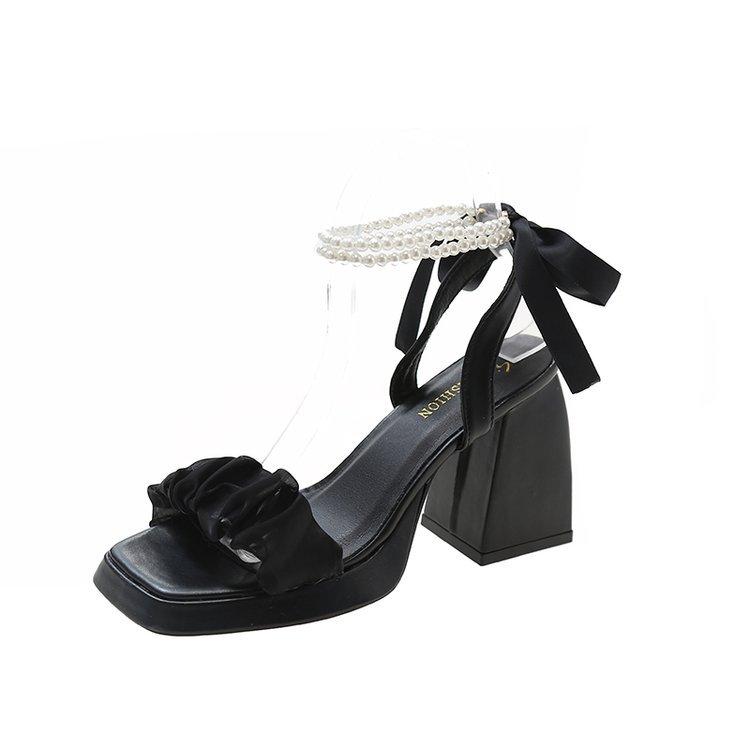 

2024 New Women Sandals High Heels Casual Shoes Women s Open Toe Summer Square Female Ankle Strap Low Heels Sandals Women 35 чорний
