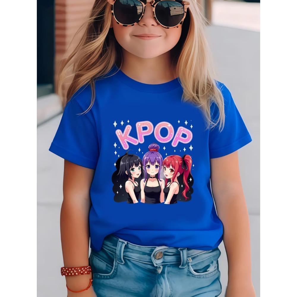 Kids T-shirt Cartoon Print T-shirt Fashion Casual Short Sleeve Tees Summer Girl Tees Tops Clothing