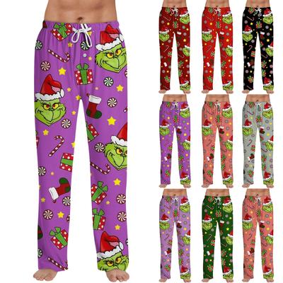 Calças de Casa Masculinas Estampadas por Toda Parte Calças de Pijama para Dormir Calças Compridas Calças de Pijama
