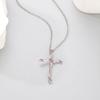 Red Corundum Cross Pendant Necklace in White Gold Plating - Christmas Gift