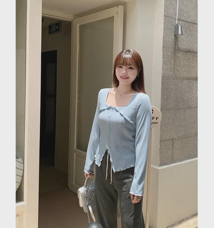 Women's Plus Size Square Collar Long-Sleeve Slimming T-Shirt for Spring