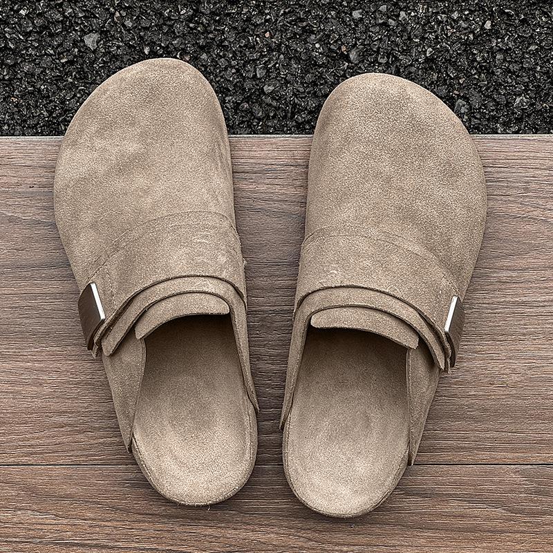 Men's Boken shoes fishing casual comfortable suede lazy summer new bag head slippers 59901 beige-J