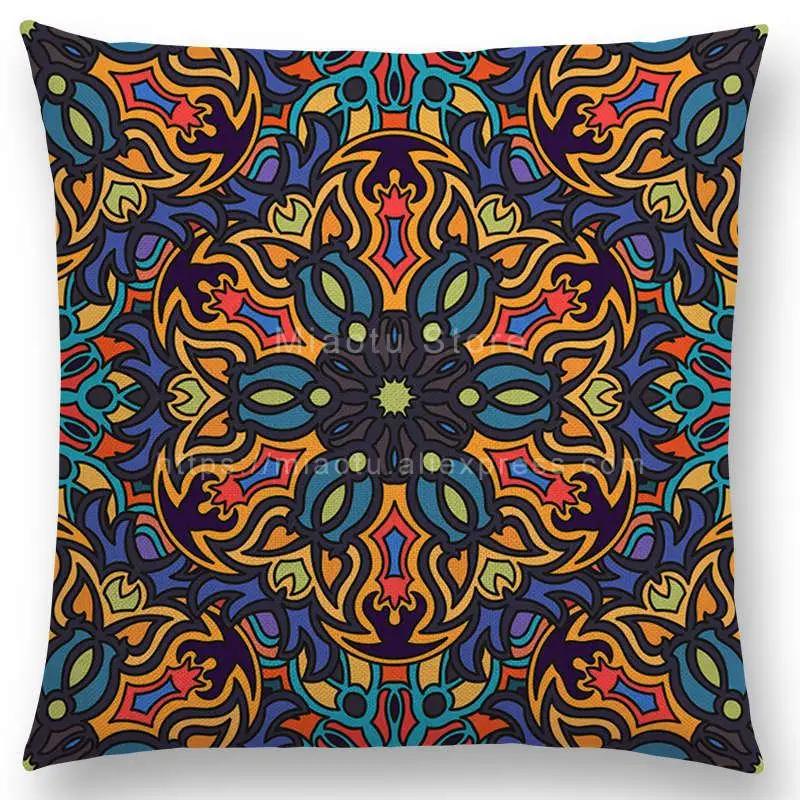 Boho Colorful Flowers Abstract Ethnic Floral Pillow Case Mandalas Pattern Design Vintage Patchwork Retro Cushion Cover