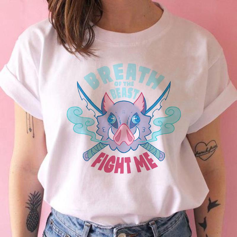 2023 New Women T-Shirt Kimetsu No Yaiba Demon Slayer Top Female T Shirt Harajuku Streetwear O-Neck Casual Ladies Tees Clothing