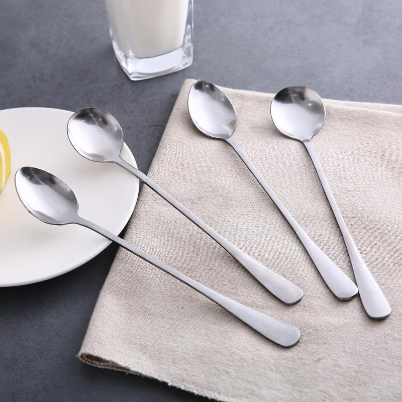 Stainless steel long handle spoon household restaurant mixing spoon coffee spoon Korean dessert milk tea small spoon spoon