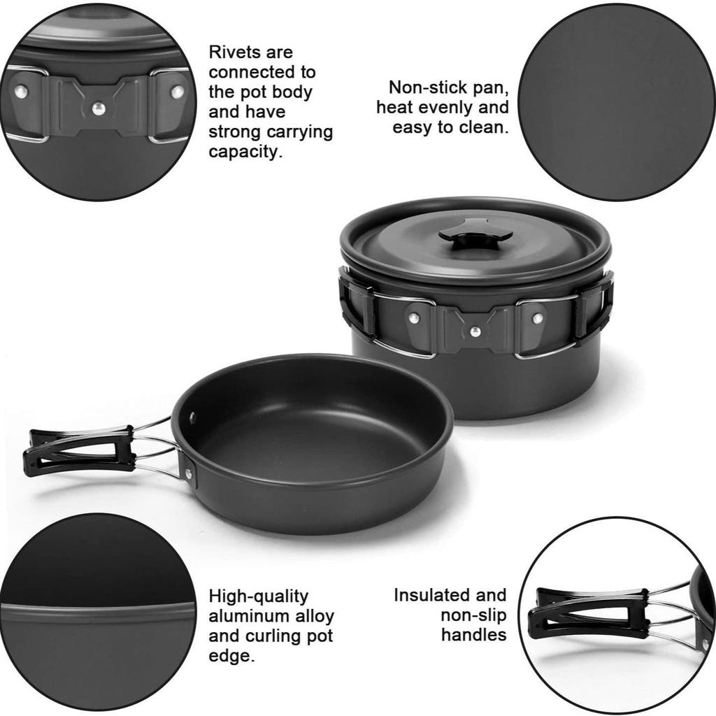 2-3 Person Portable Camping Cookware Set: Foldable Pots and Teapot for Outdoor Picnics