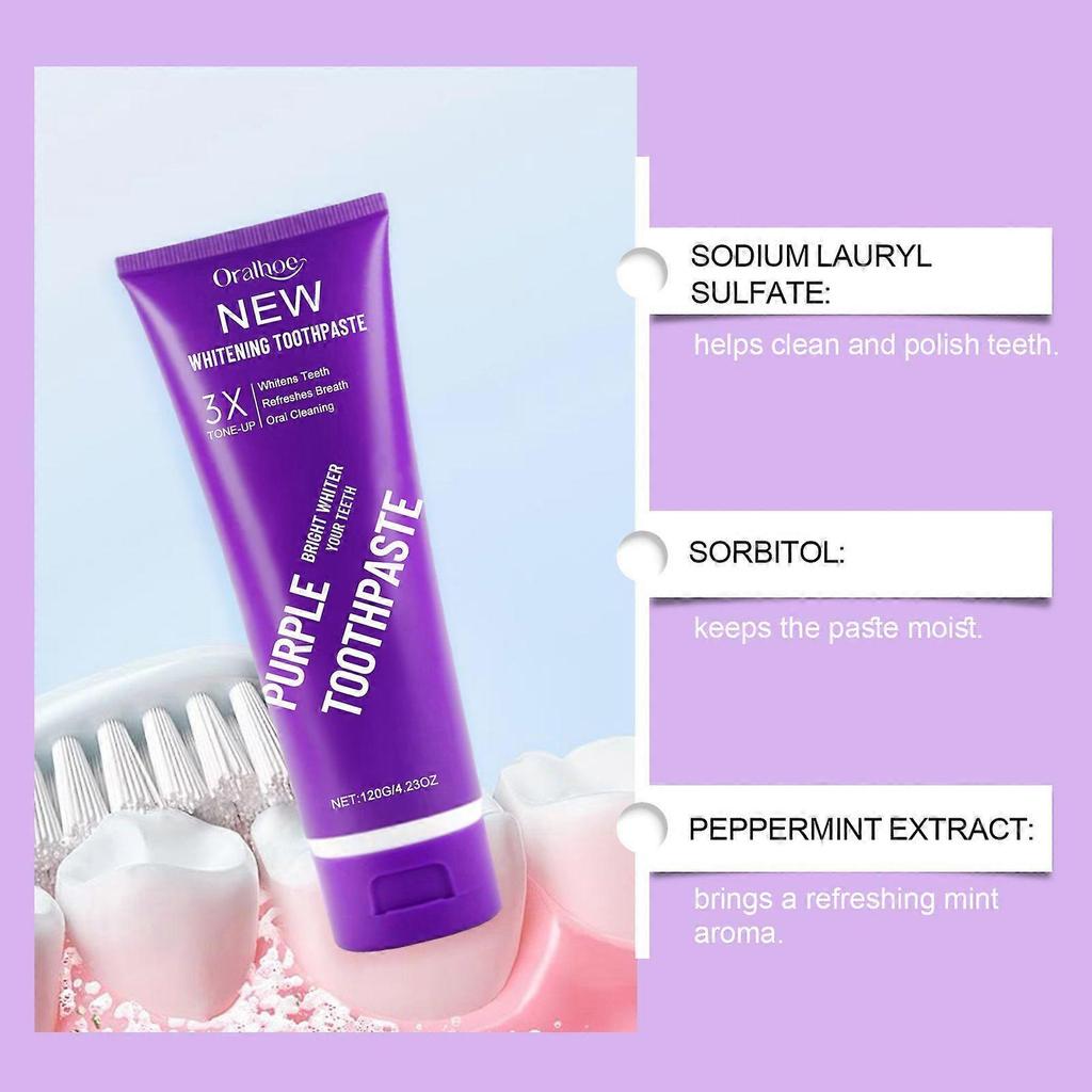 Purple Whitening Toothpaste - Deep Stain Remover Toothpaste for Coffee Lovers, Helps Remove Tea and Wine Stains, Fresh Breath, Oral Cleansing, Vanilla