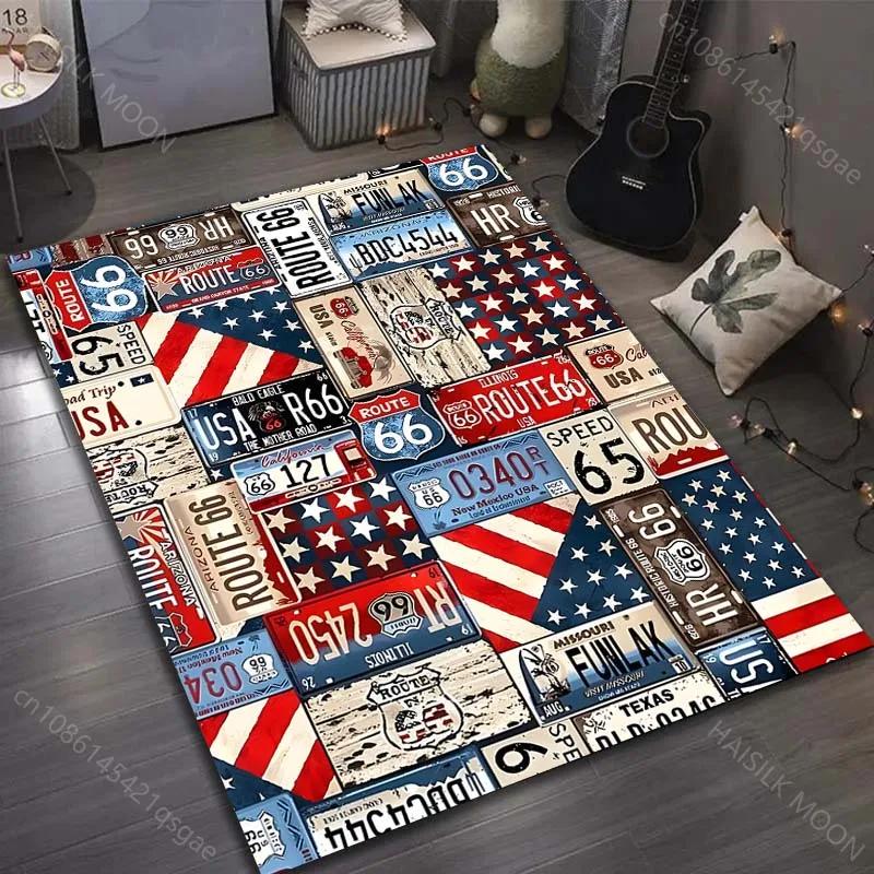 3D HD American Highway Sign Print Carpet Living Room Rug, Indoor Carpet for Bedroom Dining Room, Office Large Area Mat Gifts