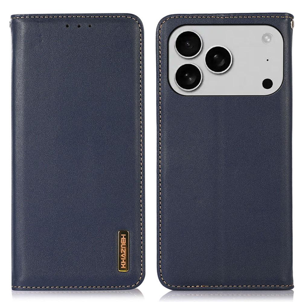 KHAZNEH For iPhone 17 Pro Case Wallet Genuine Cow Leather Phone Cover Nappa Texture