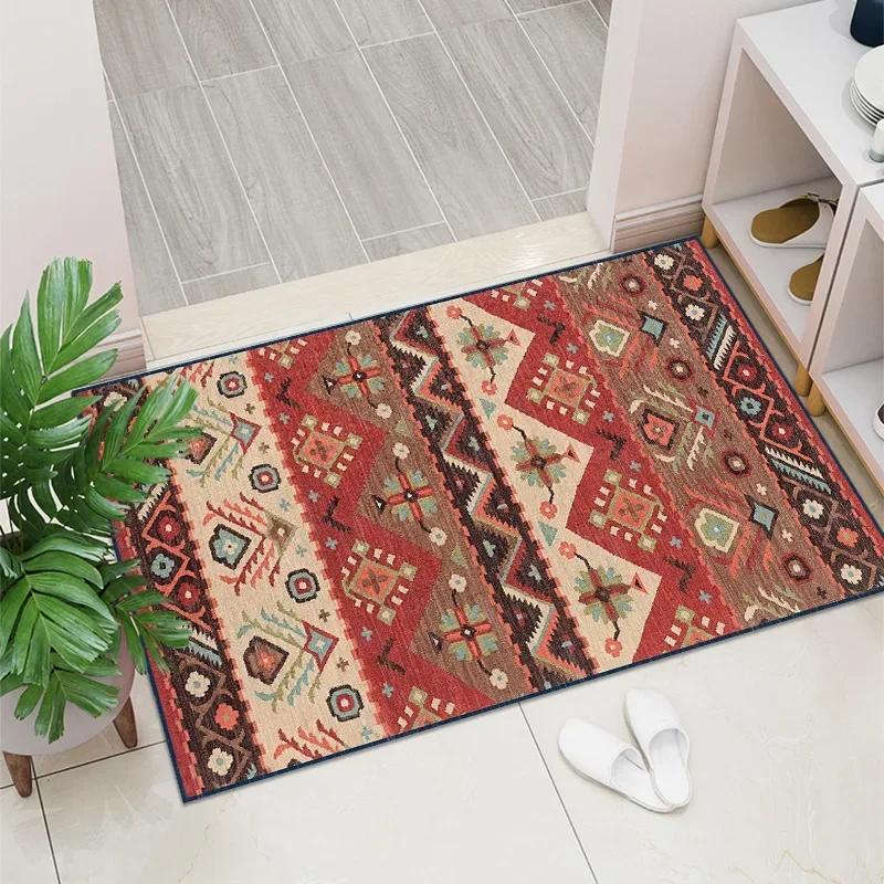 1PC Vintage Red Living Room Rug Area Rug Washable Boho Rugs Carpet Non-Shedding Throw Rug for Farmhouse Indoor Kids Playroom