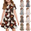 Girl Summer Dress Color & Print Short Sleeve Dress With Pocket Casual Dress Shorts Sleeve Party Dress Easter Day