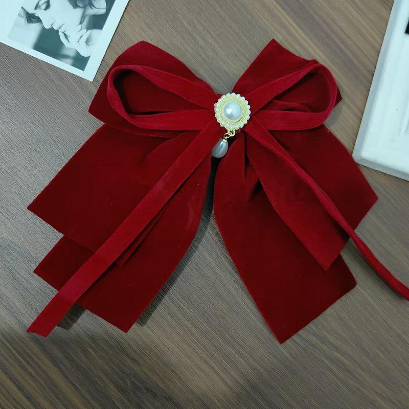 

Корейская бархатная заколка для волос с кисточкой и бантом из страз для невест