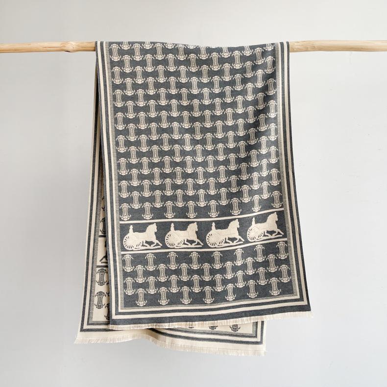 Korean-Style Houndstooth Faux Cashmere Scarf Shawl for Women - Thickened Double-Sided Winter Neck Warmer