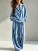 Completo due pezzi in velluto da donna con colletto a revers, top incrociato, pantaloni a vita alta a gamba larga, elegante loungewear