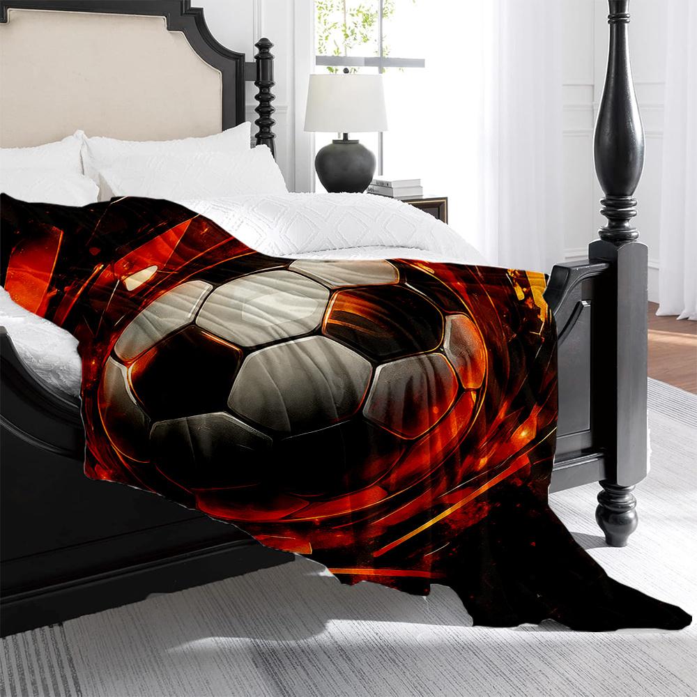 1pc Soccer Ball Print Flannel Blanket - High Weight Soft Warmth, Light -Friendly All-Season Throw for Sofa, Bed, Office & Travel