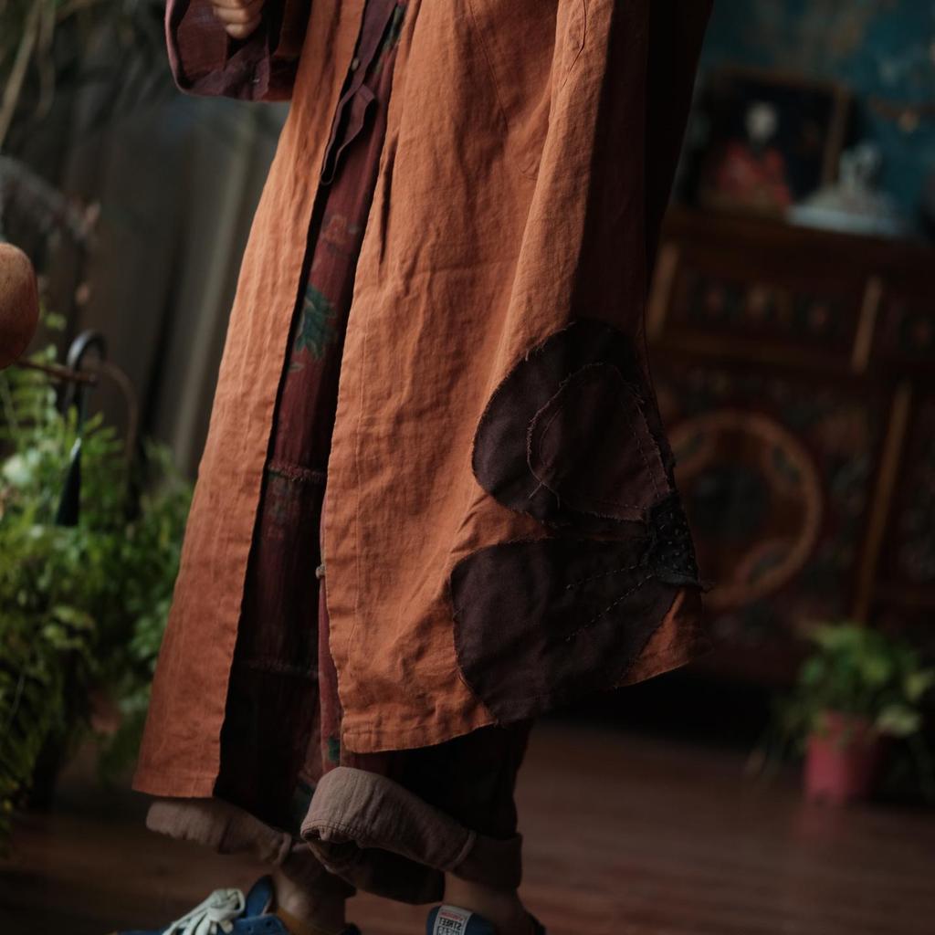 Vintage lněný župan s výšivkou sněhových vloček