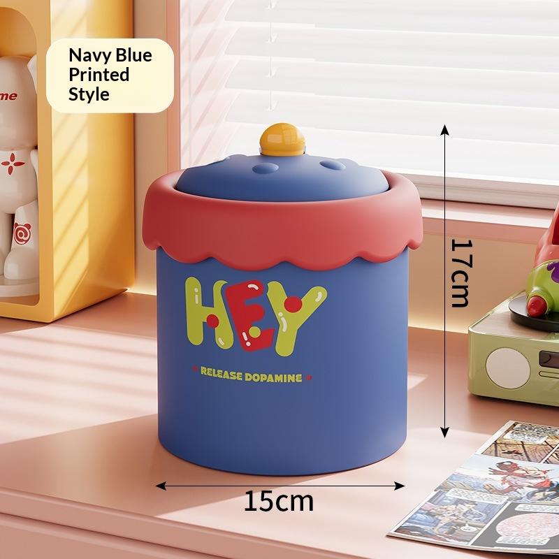 Small Cute Trash Can with Lid 5L Desktop Storage Bin for Office Home Nightstand Organization