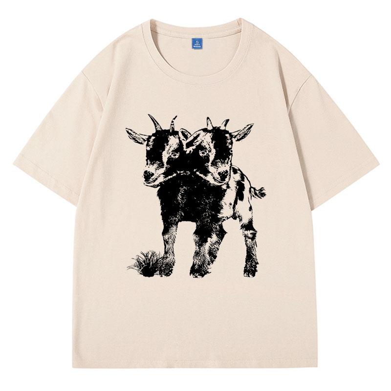 Two Headed Goat Shirt Funny Meme T Shirt for Women Men Cool Graphic T Shirts Weird Creepy Occult T-shirt Short Sleeve Clothes