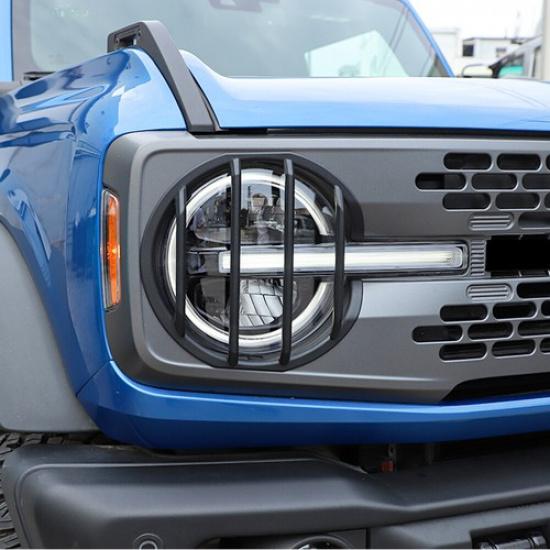 Black Front Headlight Lamp Decor Guard Protect Cover Trim For Ford Bronco +