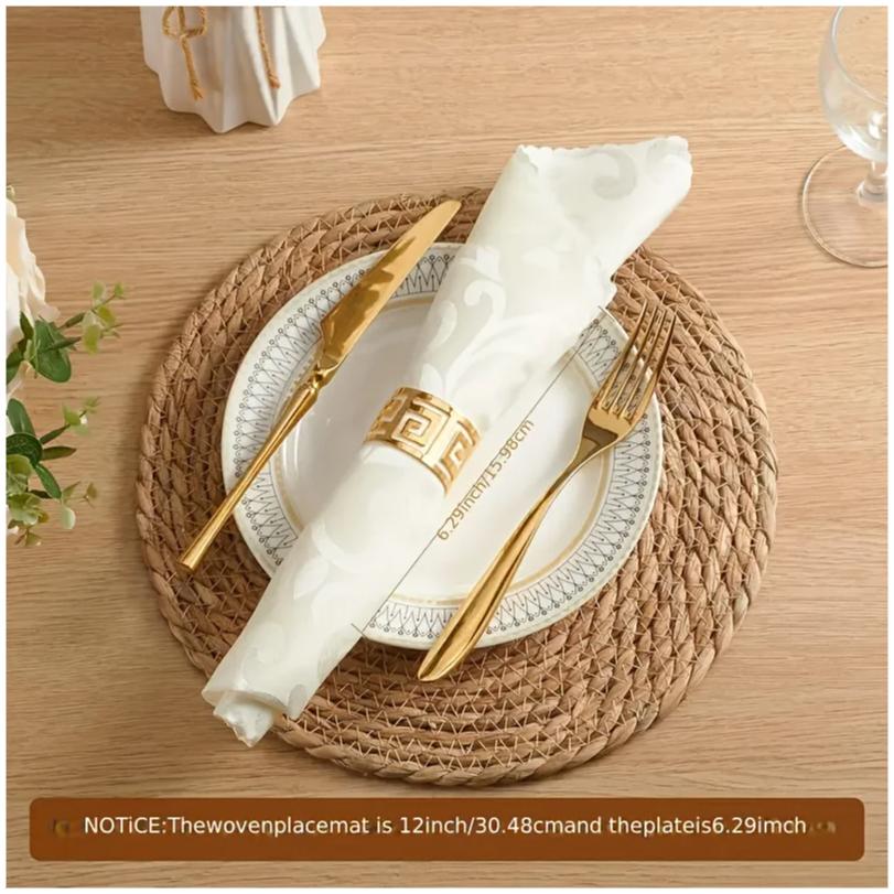 6-teilige handgewebte Rattan-Platzsets - runde gewebte Tischsets, geeignet für Esszimmer und Wohnzimmer, hitzebeständig