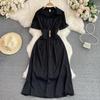 Abito camicia midi vintage da donna, estivo, a collo alto, a maniche corte, a vita alta, sottile, a trapezio, Robe Femme