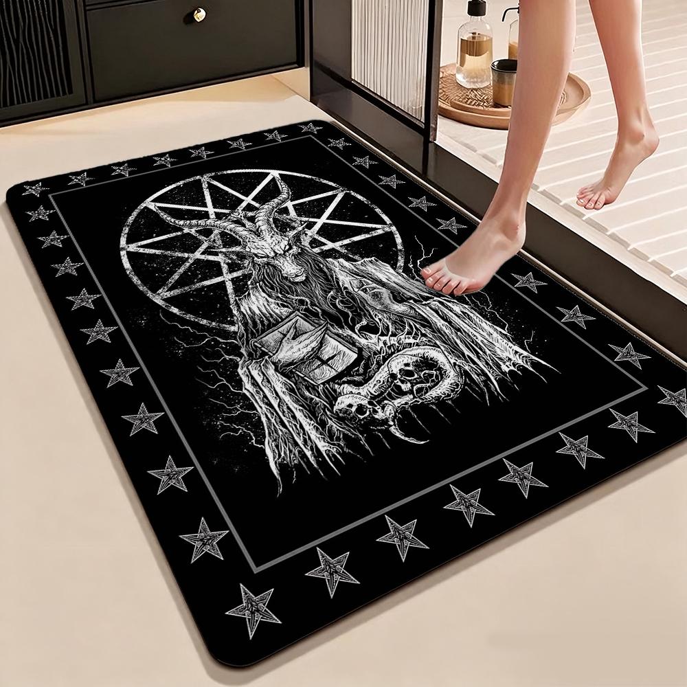 Dark Baphomet Pentagram Art Indoor Rug Soundproof Shockabsorbing Carpet For Office Study Home Decor Memorial Gift