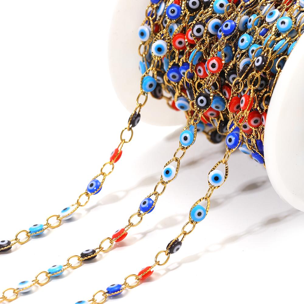 1 Meter Stainless Steel 4.5mm Plastic Turkey Eyes Beads Oval Chains for DIY Jewelry Findings Necklace Bracelet Earrings Making