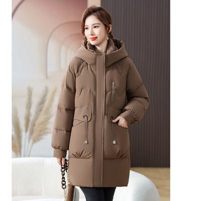 Down Jacket Female Mother Wears Loose Long Thick White Duck Down Jacket for Middle-aged and Elderly People.