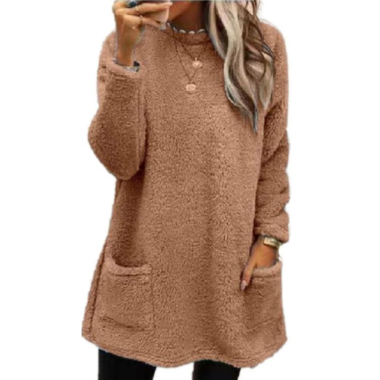 Long-sleeved Pocket Plush Sweatshirt T-shirt Top