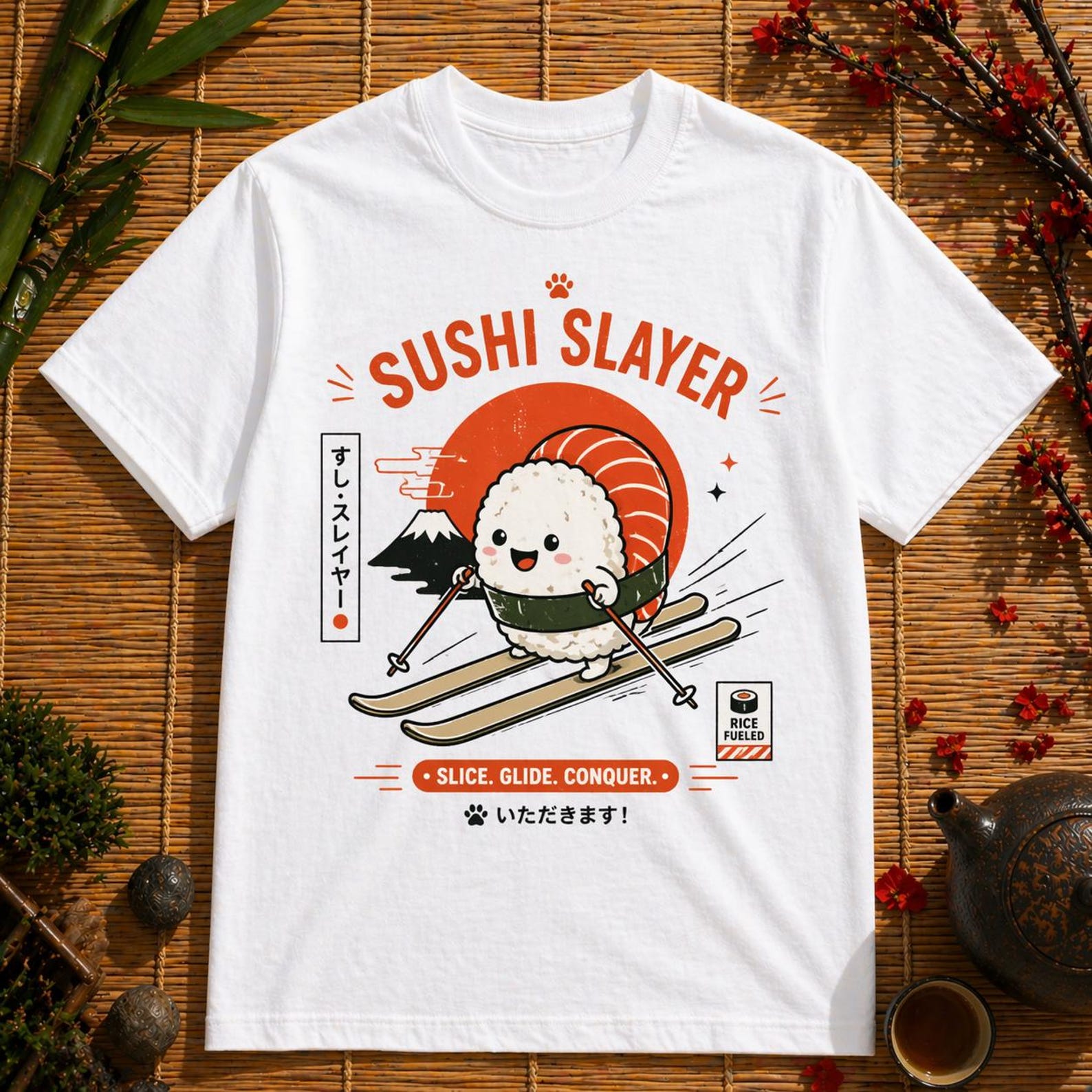 Sushi Slayer Kawaii Ski T-Shirt – Japanese Food Graphic Tee 4XL
