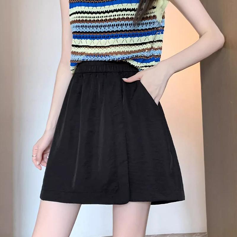

Summer Women s Wide Leg Skirt Pant High Street Female Thin Short Pants Lady Classic Solid High Waist Pant Skirt S чёрный