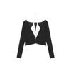 Chic Slimming Two-Piece Halter Knit Cardigan for Women - Stylish Early Autumn Contrast Color Top