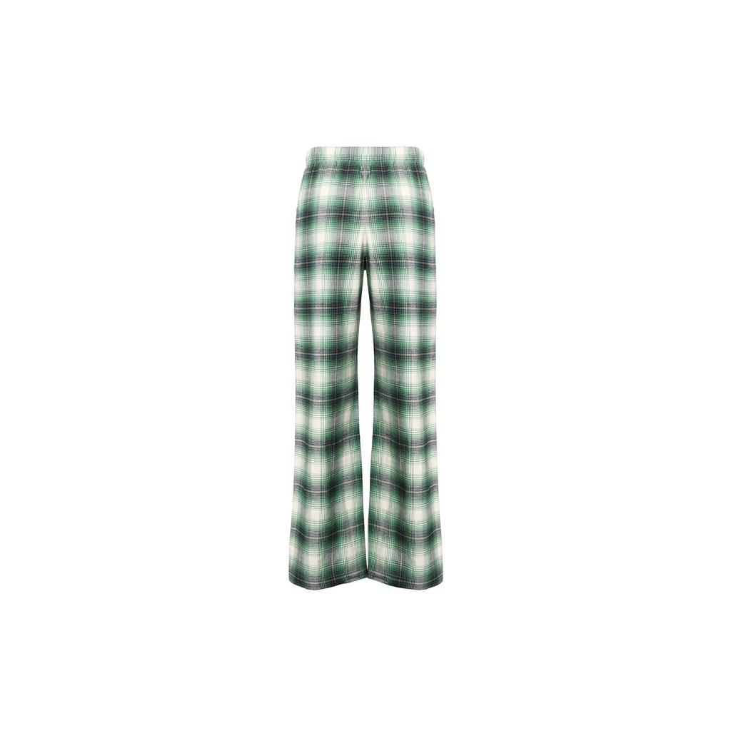 UNIQLO Plaid Flannel Elastic Waist Straight Casual Pants Women bottoms Light-Green 461762-53