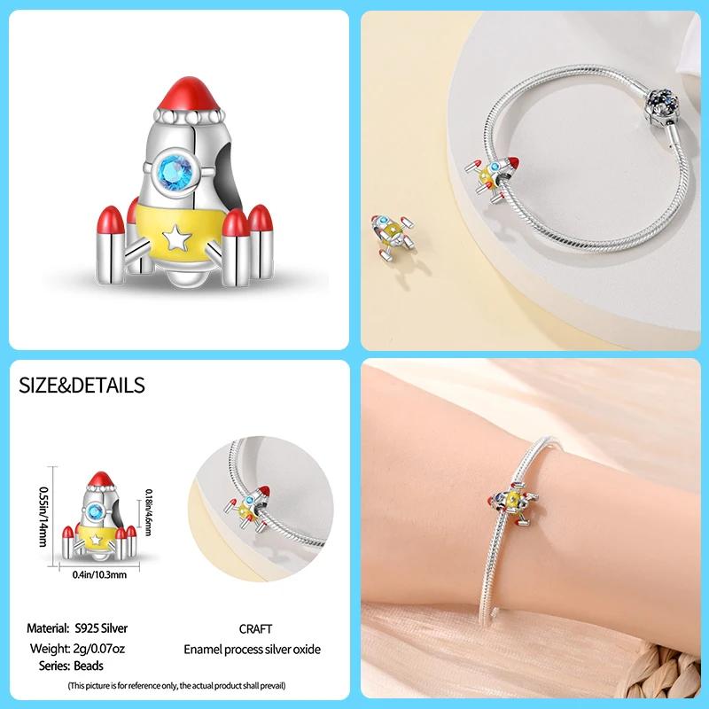 Kupfer Mode Weltraumreise Kollektion Rakete Astronaut Anhänger Perlen Passend 4mm Lochdurchmesser Armband DIY Schmuck