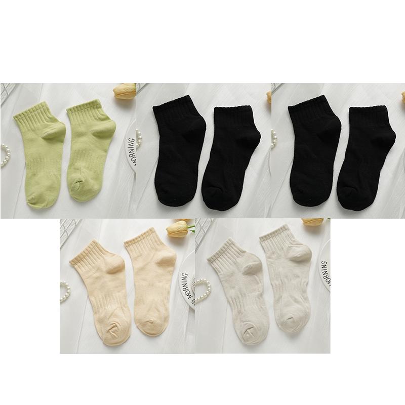5 Pairs Cream Style Short Socks for Women Breathable Sweat-absorbent Sports Socks Japanese Candy Color Girl Ankle Socks