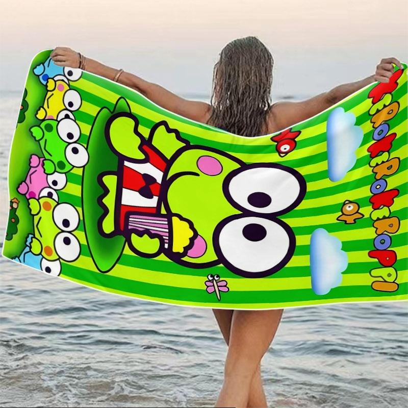 Kerokerokeroppi Print Beach Towel Cute Sanrio Frog Cartoon Quick Dry Microfiber Towel for Kids Adults Beach Pool Gym