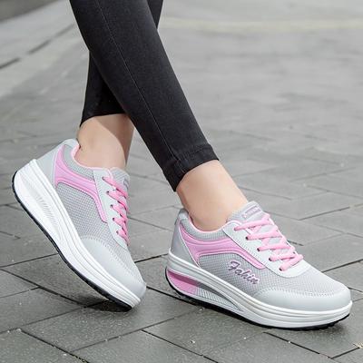 Summer New Leather Soft-soled Casual Shoes for Women, Breathable Mesh Inner Layer, Height-increasing Thick-soled Sports Fitness Rocking Shoes
