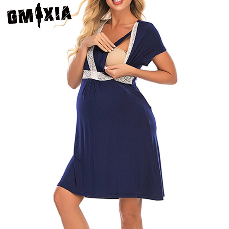 GMXIA Umstandsmode Stillen Spitze Loungewear Nachthemd Lässig Komfort Loungewear