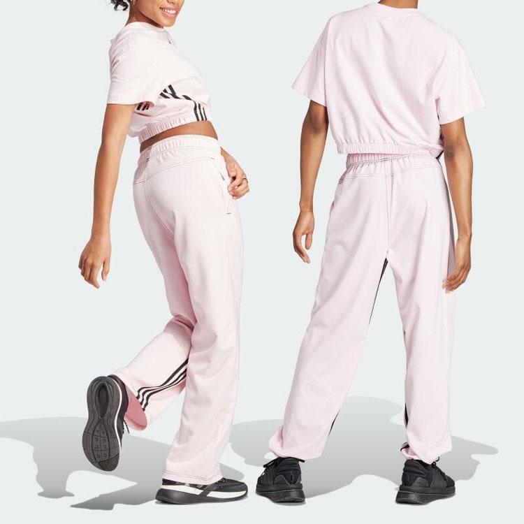 Adidas Logo Stripe Loose Wide Leg Knit Sports Pants Unisex Pants Pink IM4978