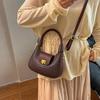 Simple Casual Fashionable Crossbody Tote Bag Vintage Half Moon Design Solid Color For Women Underarm Hobo Bag CLE