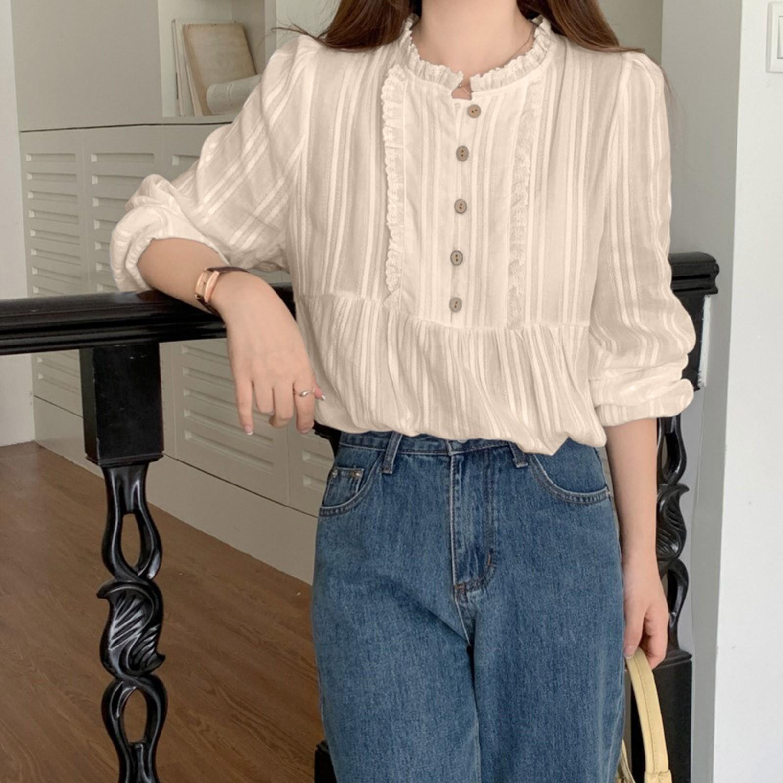 

Женская кружевная блузка с длинным рукавом, туники, топы, рубашки XXL бежевый