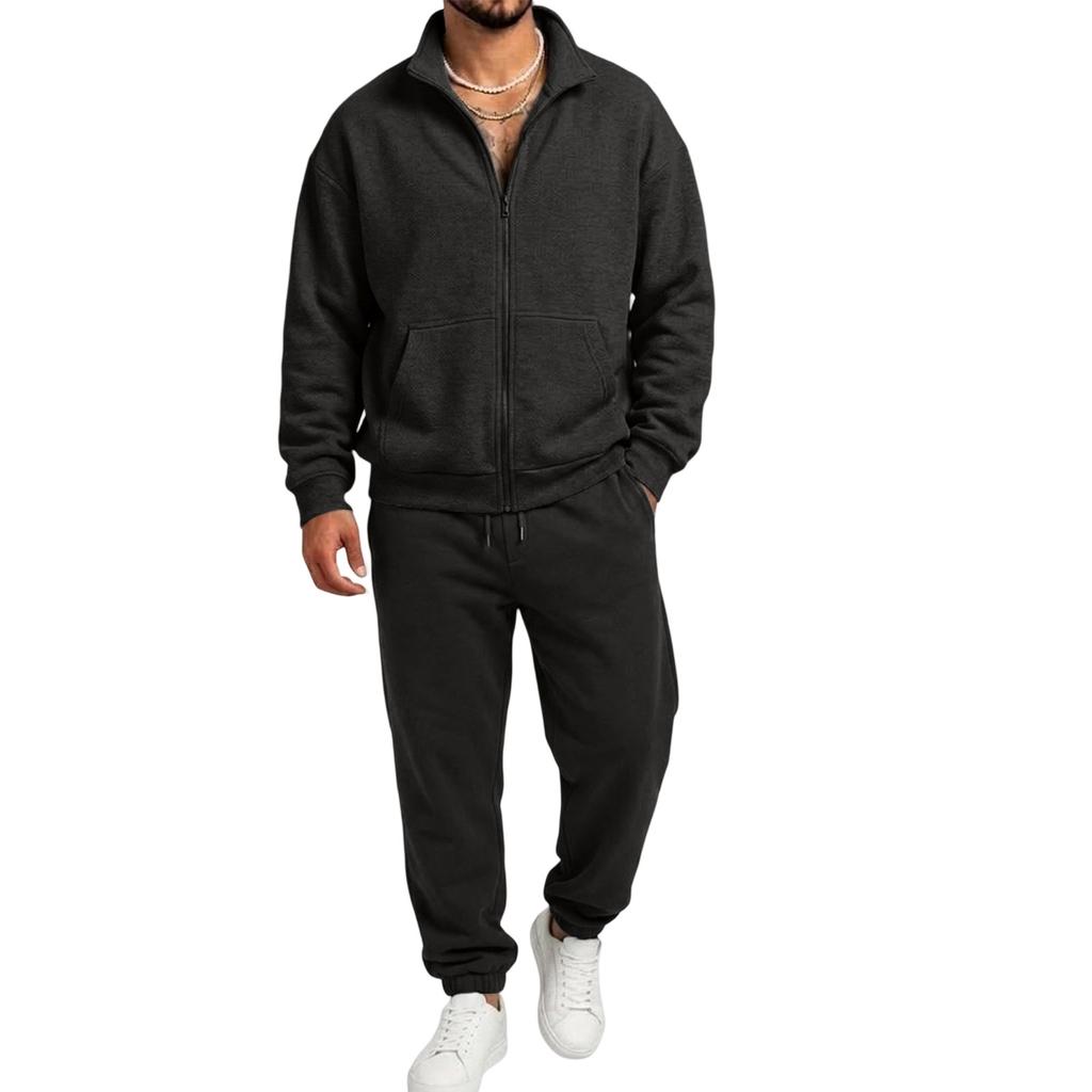 Men's Casual Zip-Up Sweatshirt with Pockets and Stand Collar, Long Sleeve Athletic Track Suit
