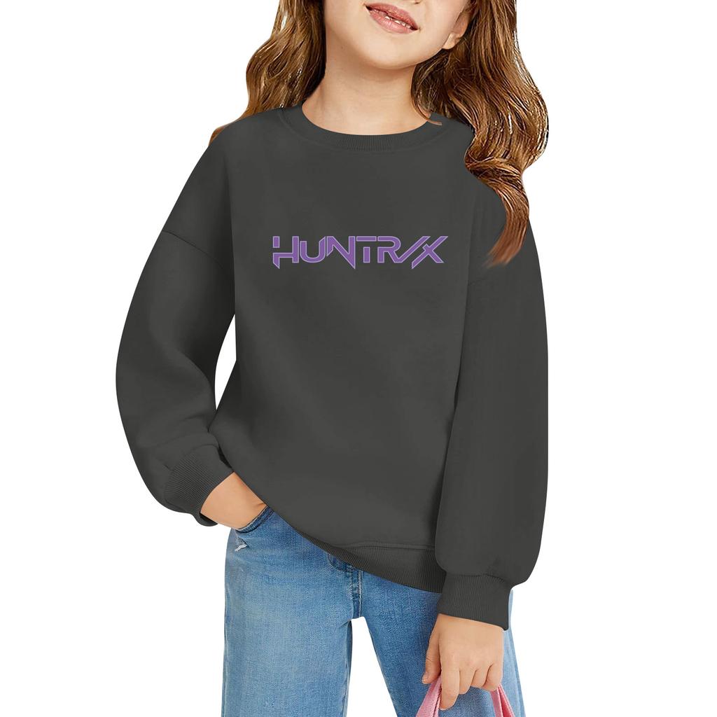 Genser med lange ermer og løs passform for barn, med bokstavtrykk og rund hals